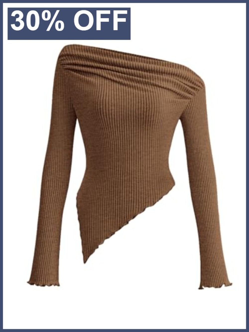 Off Shoulder Ribbed Knit Long Sleeve Asymmetrical Crop Top Pullover